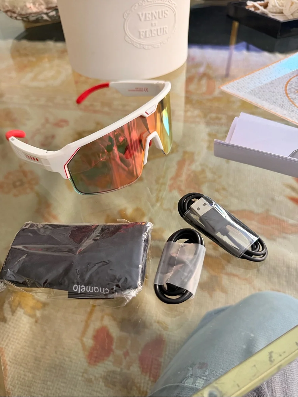 Knicks Music Shield Sports Sunglasses - White Frame, Mirrored CHAMELO smart